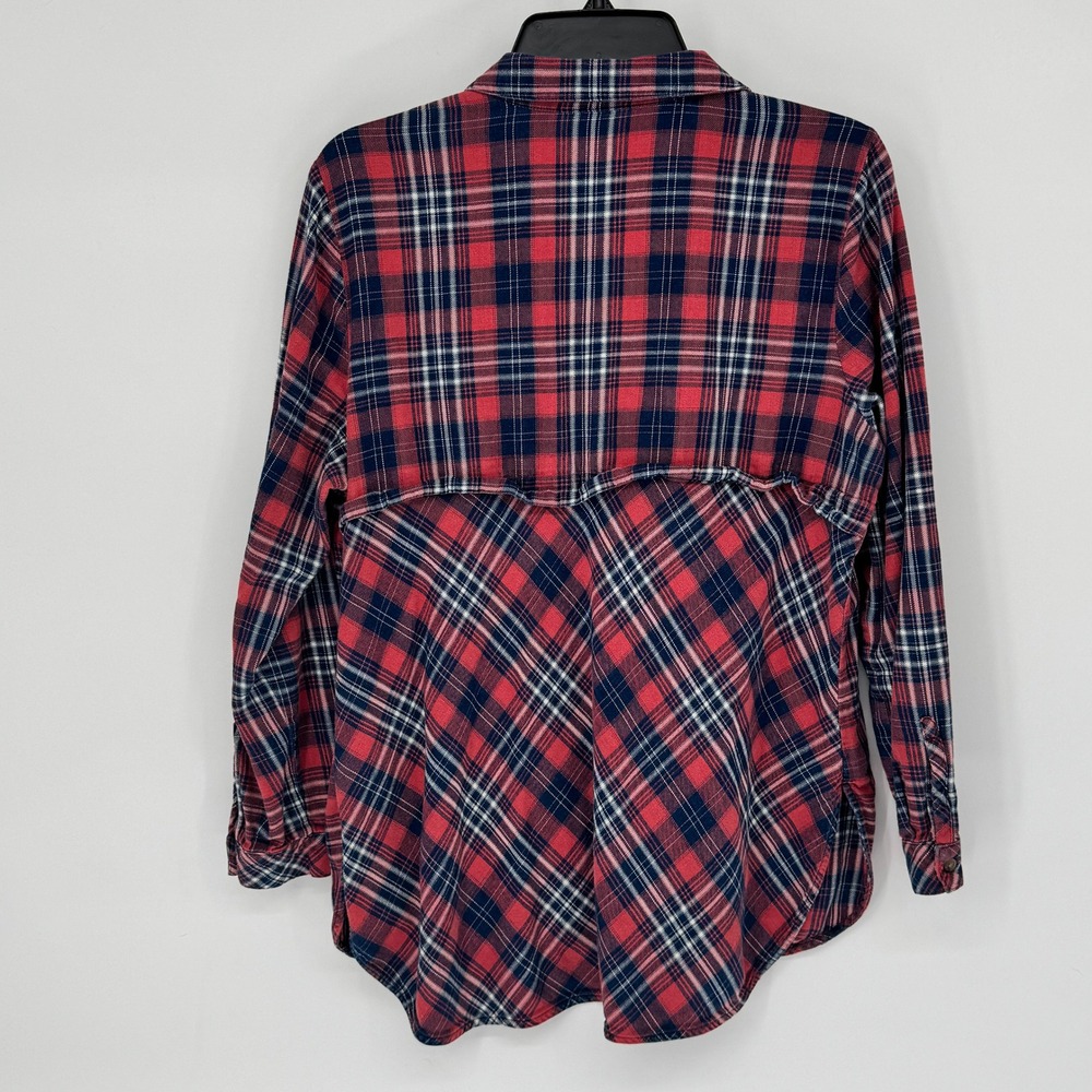 J Jill Denim Women's Red Navy Plaid Button Down Shirt Size Petite Large Cotton - Picture 7 of 12